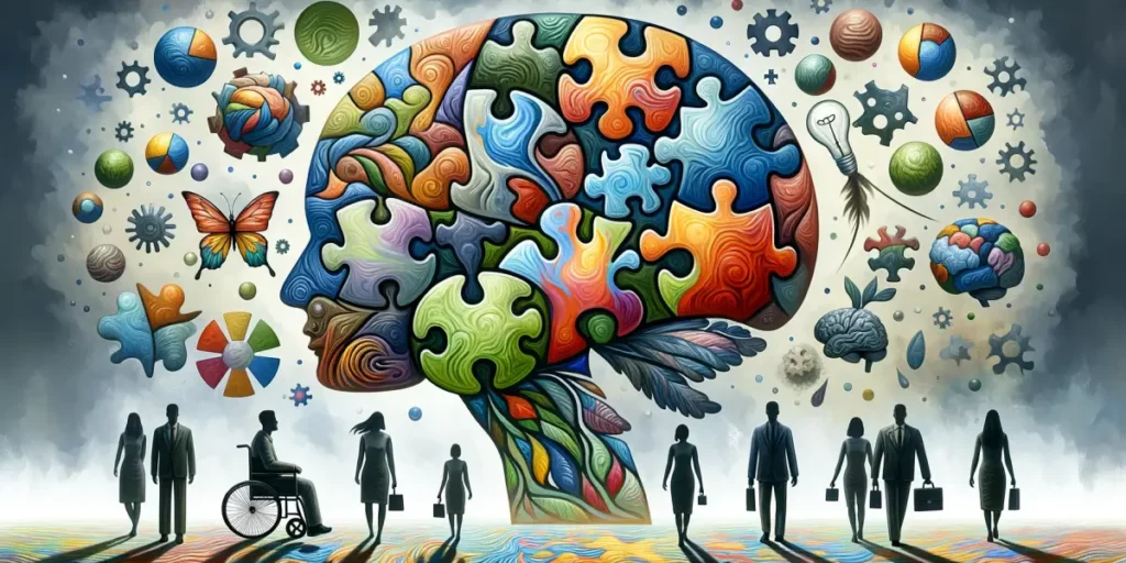 A conceptual illustration representing a multifaceted understanding of personality disorders. The image should include abstract and literal element