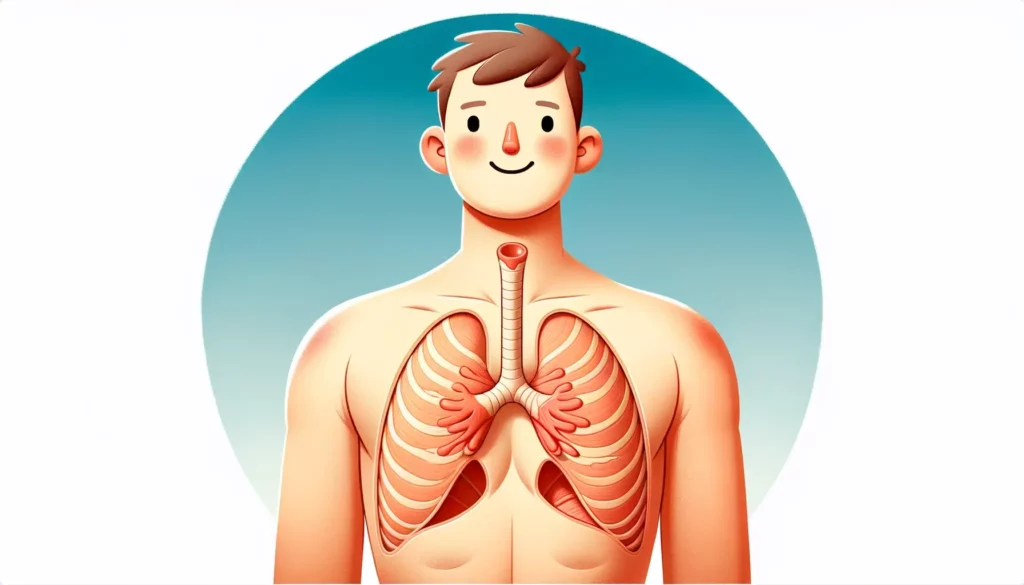 A friendly, memorable illustration depicting the concept of pectus carinatum, a congenital chest wall deformity. The image should focus on a simplifie