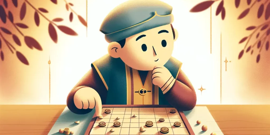 An illustration depicting the concept of strategy and choice in life, symbolized through the game of Othello. The image shows a friendly and slightly