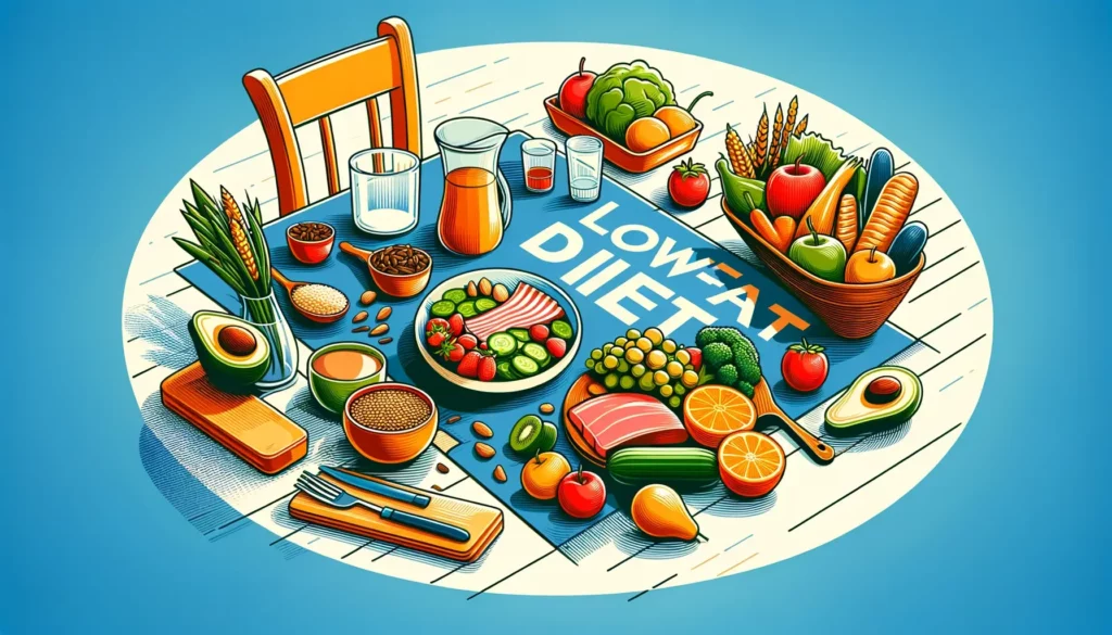 An illustration that conveys the concept of a low-fat diet for better digestion. The image should be memorable and suitable as a representative image,