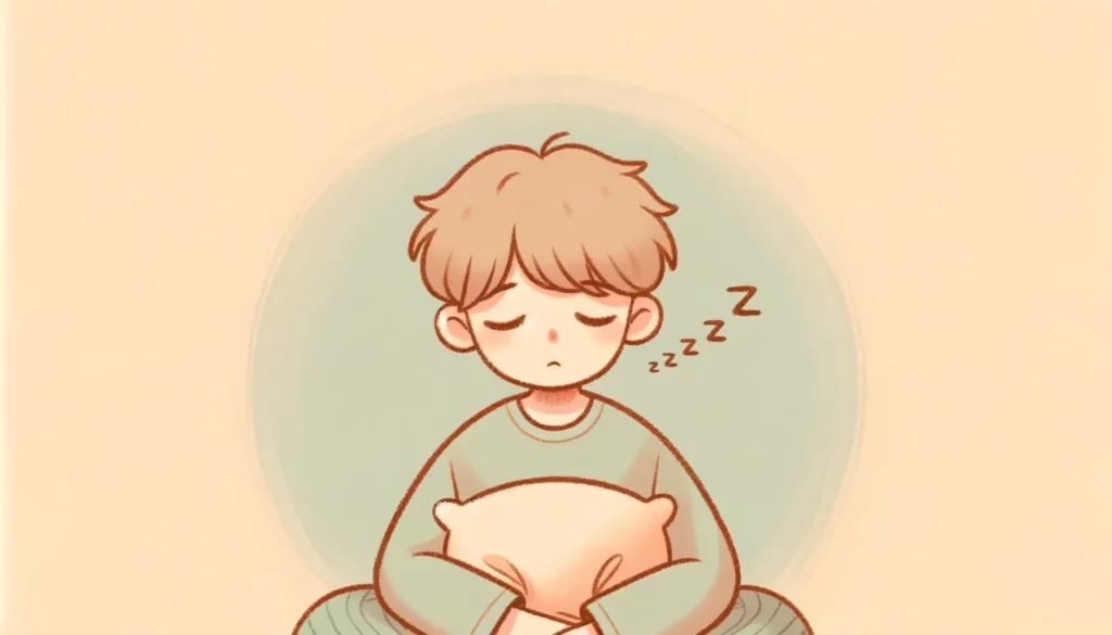 A warm and friendly illustration depicting the concept of chronic fatigue in a simple and memorable way. The image features a cartoon character, looki
