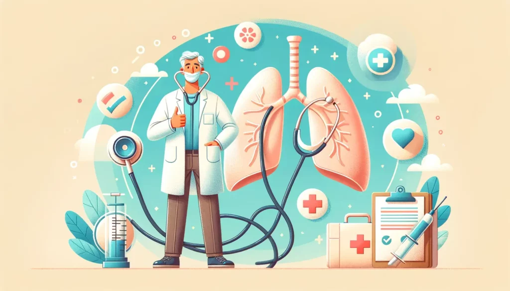 A wide, friendly, and memorable illustration representing the status of respiratory diseases. The image should include visual elements like a stethosc