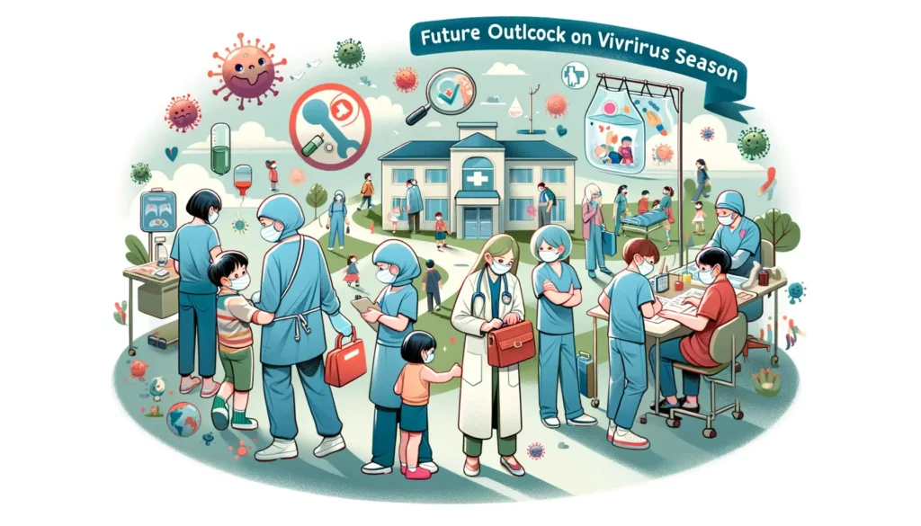 An illustration representing the theme of 'Future Outlook on Respiratory Virus Season'. The image should capture the essence of prevention and health