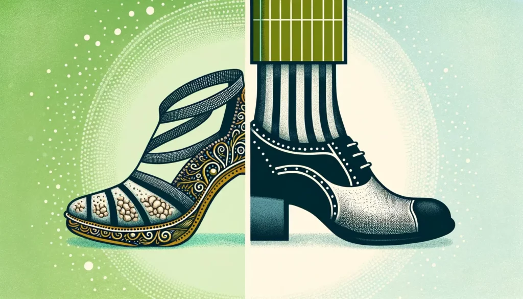 An illustration showing the impact of high heels on foot health. The image should split into two sections. On the left, a foot in a high heel with vis