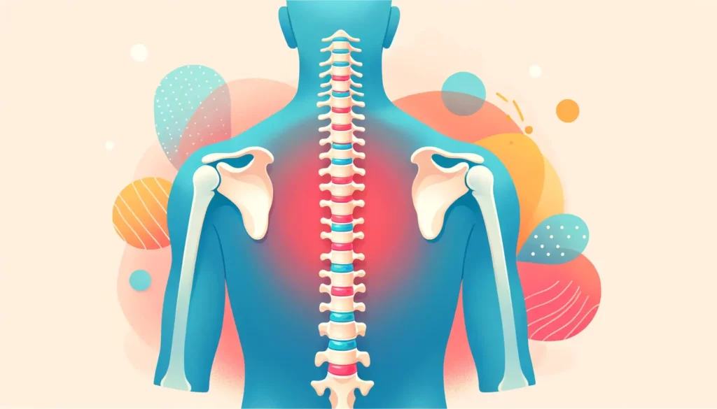 A colorful, simple illustration that represents spinal stenosis in a friendly, memorable, and non-complex way. The image should focus on a stylized hu