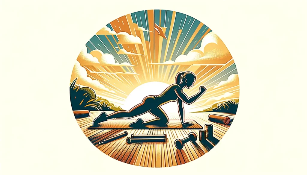 A friendly and memorable illustration depicting a person engaging in core muscle exercises. The artwork should convey a sense of approachability and s